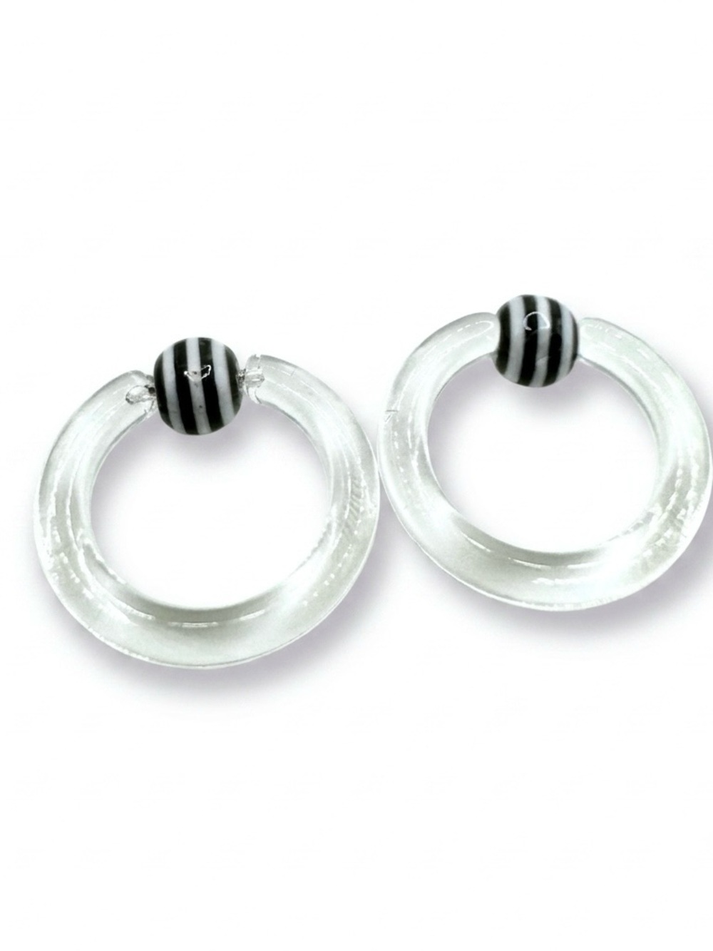 ⁠8G 1/2" Clear Captive Bead Ring Acrylic CBR Black Striped Bead Body Jewelry